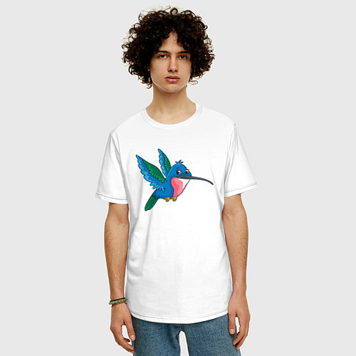 Мужская футболка оверсайз Синяя колибри / Белый – фото 3