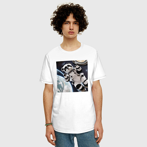 Мужская футболка оверсайз Панда астронавт / Белый – фото 3
