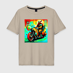 Футболка оверсайз мужская Викинг на мотоцикле, цвет: миндальный
