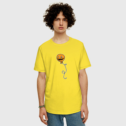 Мужская футболка оверсайз Хэллоуин шарики и приведение / Желтый – фото 3