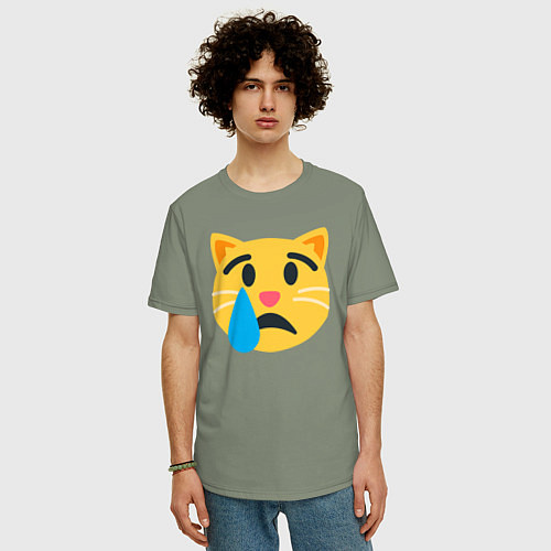 Мужская футболка оверсайз Жёлтый котик грустит / Авокадо – фото 3