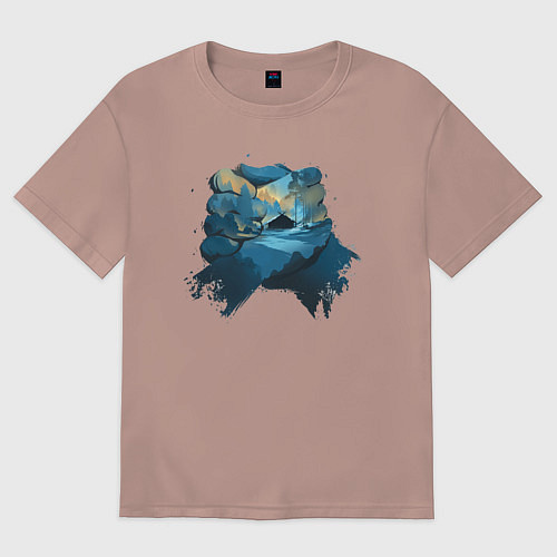 Мужская футболка оверсайз Рукопожатие Кратоса и Атрея gow ragnarok / Пыльно-розовый – фото 1