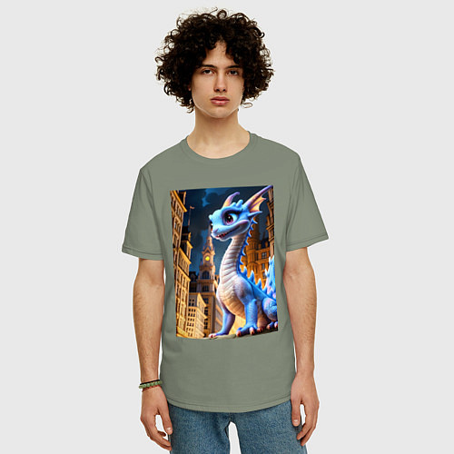 Мужская футболка оверсайз Синяя дракоша / Авокадо – фото 3