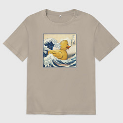 Футболка оверсайз мужская Великая волна и уточка, цвет: миндальный