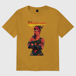 Футболка оверсайз мужская Карлах - врата балдура, цвет: горчичный