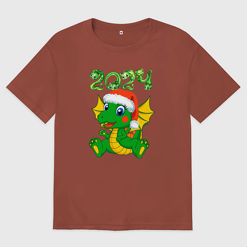 Мужская футболка оверсайз Дракончик 20204 / Кирпичный – фото 1