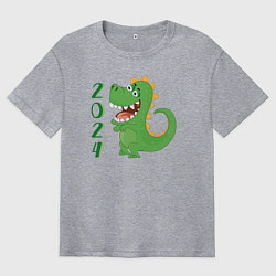 Футболка оверсайз мужская Дракон зеленый 2024, цвет: меланж