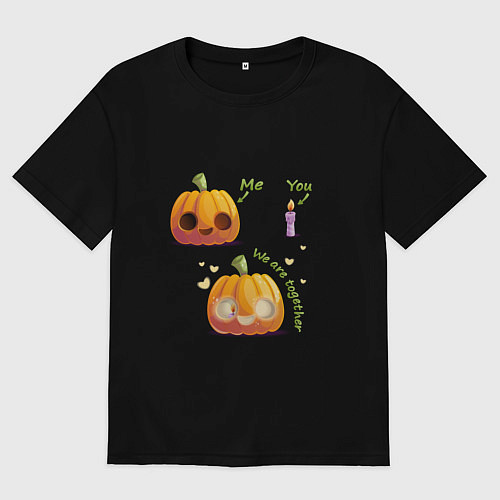 Мужская футболка оверсайз Тыква и свечка / Черный – фото 1