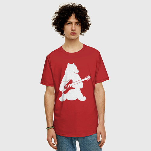 Мужская футболка оверсайз Мишутка с гитарой / Красный – фото 3