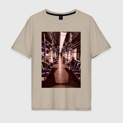 Мужская футболка оверсайз Призрачный поезд / Миндальный – фото 1