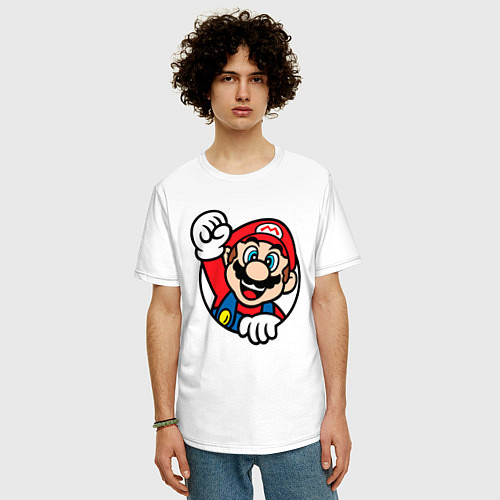 Мужская футболка оверсайз Марио значок классический / Белый – фото 3
