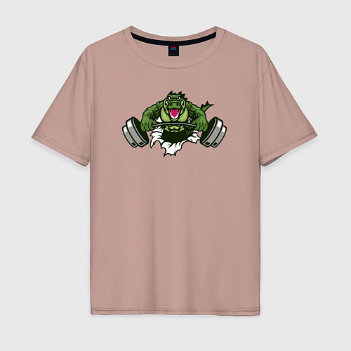 Мужская футболка оверсайз Crocodile gym / Пыльно-розовый – фото 1