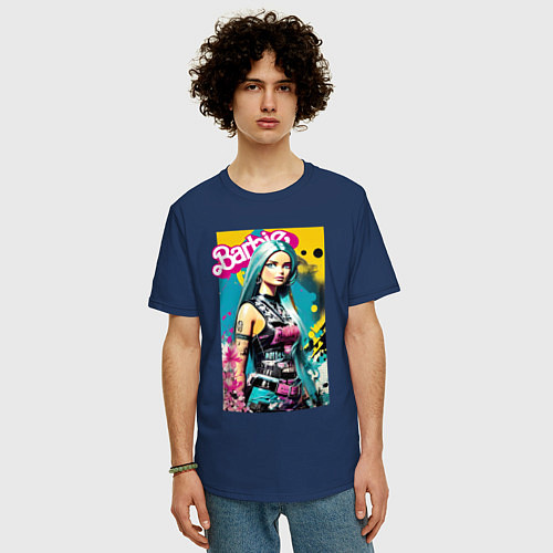 Мужская футболка оверсайз Барби - крутая девчонка - нейросеть / Тёмно-синий – фото 3