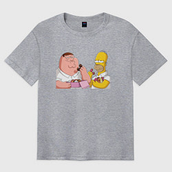 Футболка оверсайз мужская Питер и Гомер едят пончики, цвет: меланж