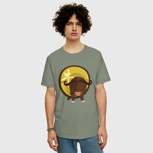 Мужская футболка оверсайз Год быка на китайском / Авокадо – фото 3