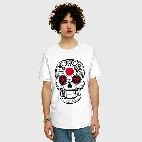 Мужская футболка оверсайз Japan skull / Белый – фото 3