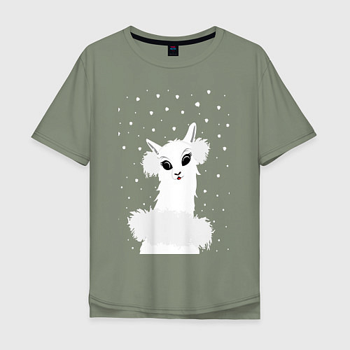 Мужская футболка оверсайз Лама-альпака в пушистых наушниках / Авокадо – фото 1