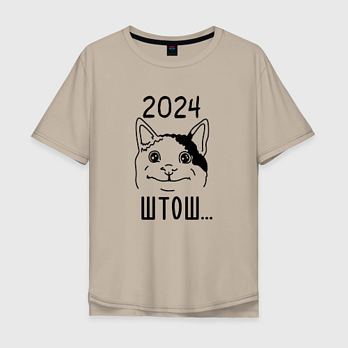Мужская футболка оверсайз 2024 - мемный кот / Миндальный – фото 1