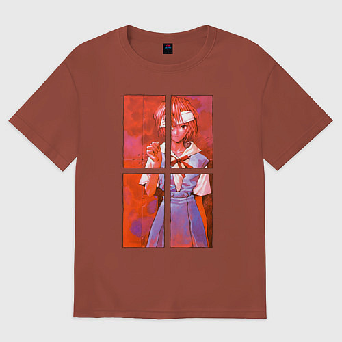 Мужская футболка оверсайз Аянами разбитые зеркала / Кирпичный – фото 1