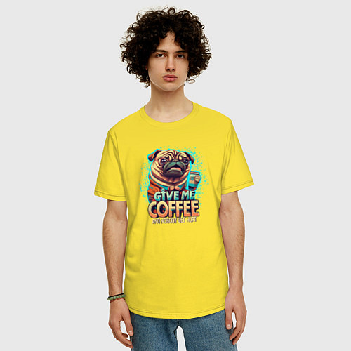 Мужская футболка оверсайз Give me coffee / Желтый – фото 3