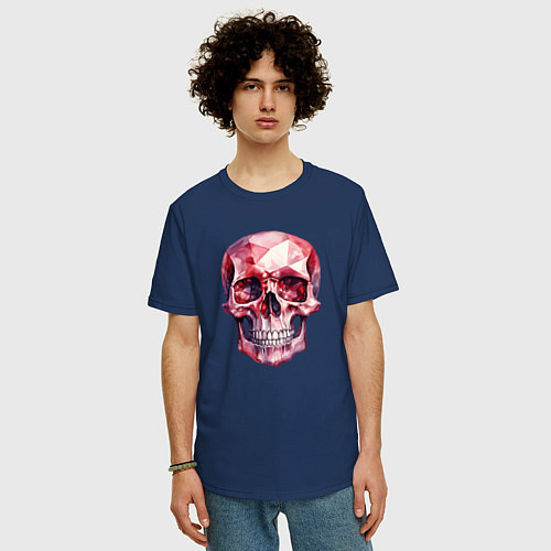Мужская футболка оверсайз Рубиновый череп / Тёмно-синий – фото 3
