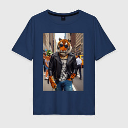 Мужская футболка оверсайз Cool tiger on the streets of New York - ai art