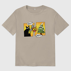 Футболка оверсайз мужская Кот против елки, цвет: миндальный