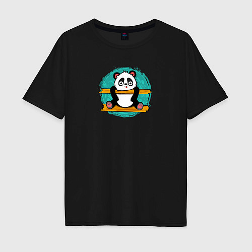 Мужская футболка оверсайз Панда гимнаст / Черный – фото 1