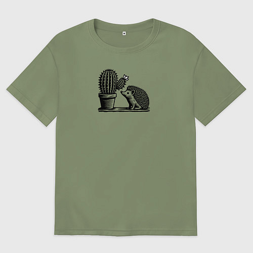 Мужская футболка оверсайз Ежик и кактус / Авокадо – фото 1