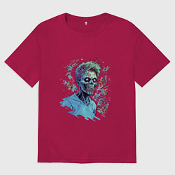 Футболка оверсайз мужская Страшный зомби, цвет: маджента