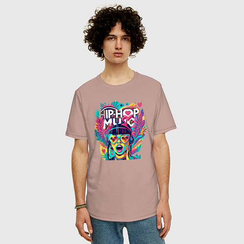 Мужская футболка оверсайз Hip-Hop music / Пыльно-розовый – фото 3