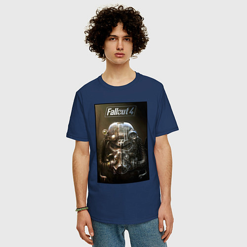 Мужская футболка оверсайз Fallout armour poster / Тёмно-синий – фото 3