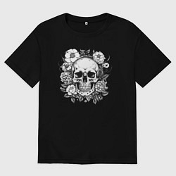 Футболка оверсайз мужская Skull in flowers from napalm 696, цвет: черный