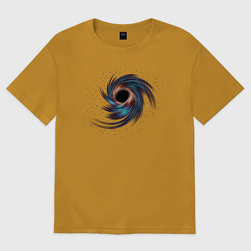 Мужская футболка оверсайз Черная дыра с планетами и звездами / Горчичный – фото 1