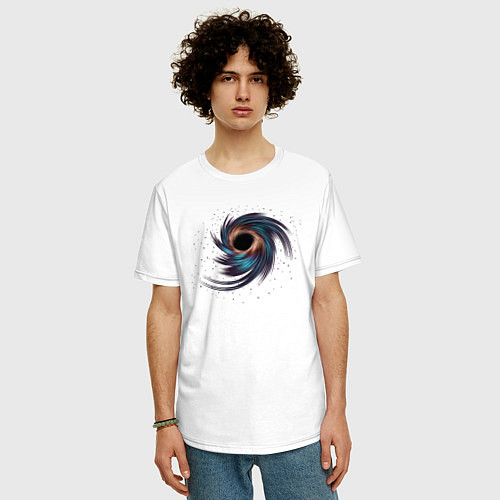 Мужская футболка оверсайз Черная дыра с планетами и звездами / Белый – фото 3