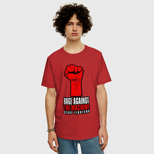 Мужская футболка оверсайз Rage against the machine - fist / Красный – фото 3