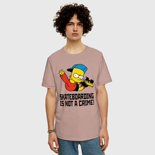Мужская футболка оверсайз Барт Симпсон скейтбордист / Пыльно-розовый – фото 3