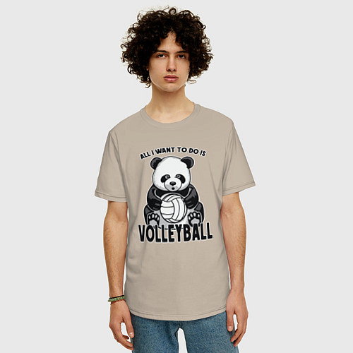 Мужская футболка оверсайз Panda volleyball / Миндальный – фото 3