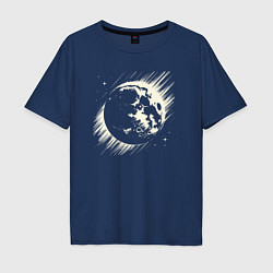 Футболка оверсайз мужская Луна в космосе, цвет: тёмно-синий