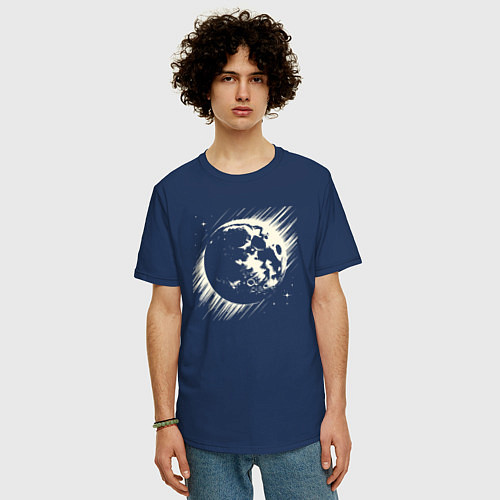 Мужская футболка оверсайз Луна в космосе / Тёмно-синий – фото 3