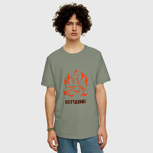 Мужская футболка оверсайз Огненная лисица-демон / Авокадо – фото 3
