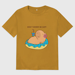 Мужская футболка оверсайз Капибара с пончиком dont worry be capy