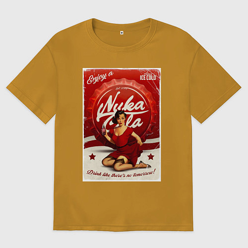 Мужская футболка оверсайз Фоллаут - nuka cola pin-up girl / Горчичный – фото 1
