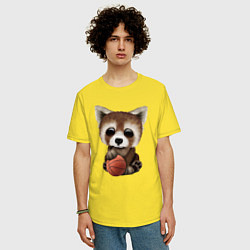Футболка оверсайз мужская Красная панда баскетболист, цвет: желтый — фото 2