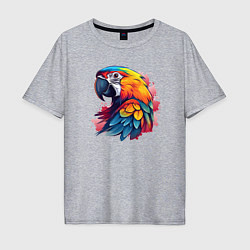 Футболка оверсайз мужская Яркий попугай на красных брызгах, цвет: меланж