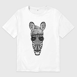 Футболка оверсайз мужская Зебра в очках и шапке, цвет: белый