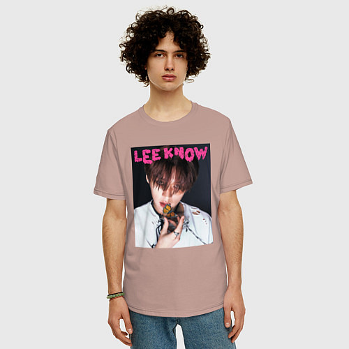 Мужская футболка оверсайз Lee Know Rock Star Stray Kids / Пыльно-розовый – фото 3