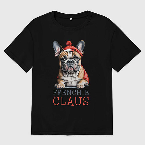 Мужская футболка оверсайз Французский новогодний бульдог / Черный – фото 1