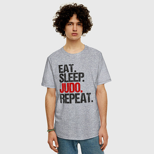 Мужская футболка оверсайз Eat sleep judo repeat / Меланж – фото 3