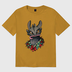 Футболка оверсайз мужская Новогодний Беззубик, цвет: горчичный